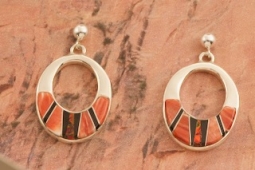 Calvin Begay Spiny Oyster Shell Sterling Silver Earrings
